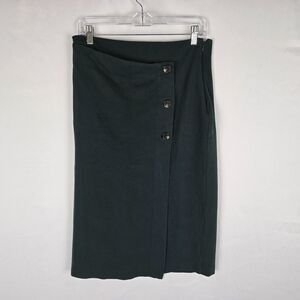 &. Layered Pencil Skirt Women's Large Side Zip Midi Wrap Dark Green